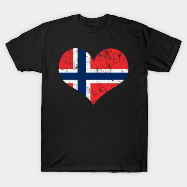 Norway Norwegian Flag Heart Norge Love Distressed T-Shirt by E